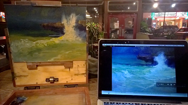 Me at a Cafe painting with Richard Robinson's videos